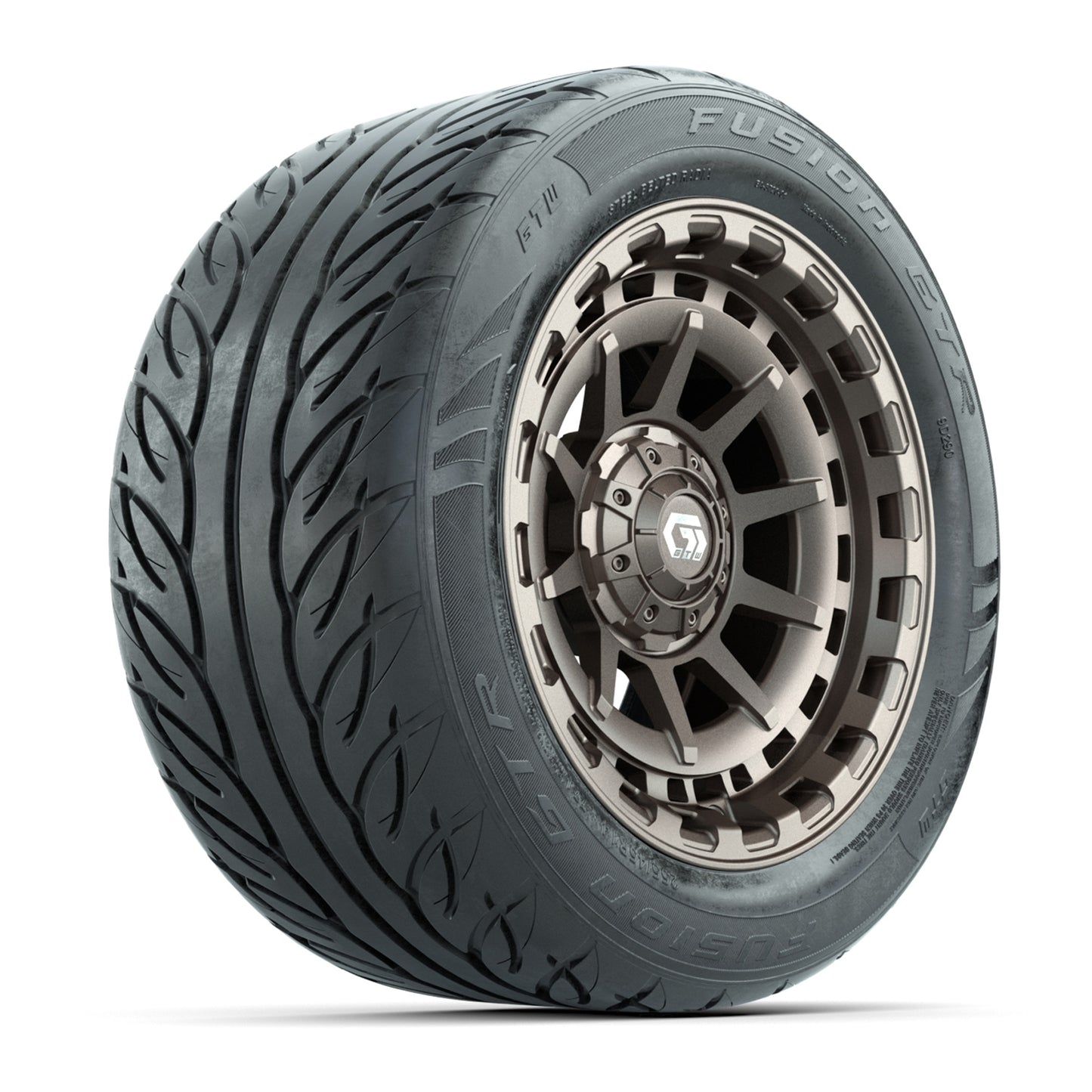 14" GTW® Barricade Bronze Golf Cart Wheels & 255/45-R14 Fusion GTR Radial Street Tires (Set of 4)
