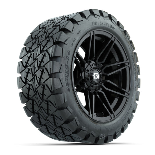GTW® Stealth Gloss Black 14 in Wheels with 22x10-14 Timberwolf All-Terrain Tires Full Set