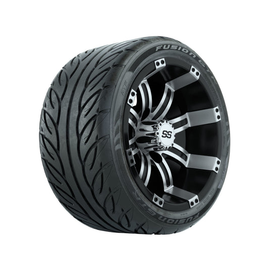 12" GTW Tempest Black/Machined Wheels with Fusion GTR Street Tires Set of 4