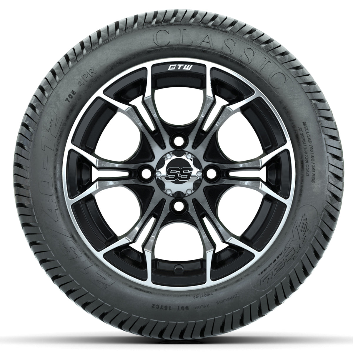 Set of (4) 12" GTW Spyder Wheels with 215/40-12 Excel Classic Street Tires