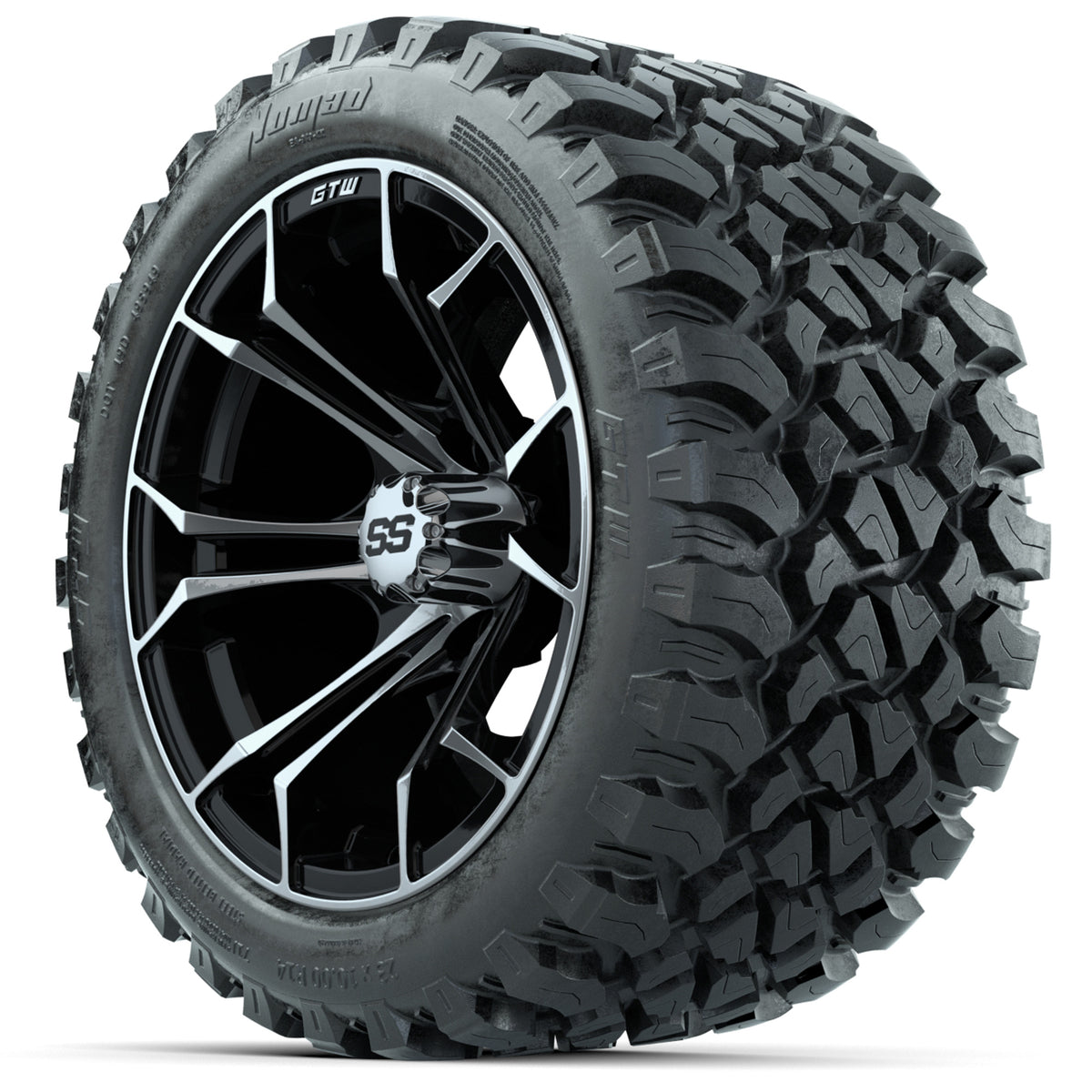 GTW Spyder Machined/Black 14 in Wheels with 23x10-14 GTW Nomad All-Terrain Tires Full Set