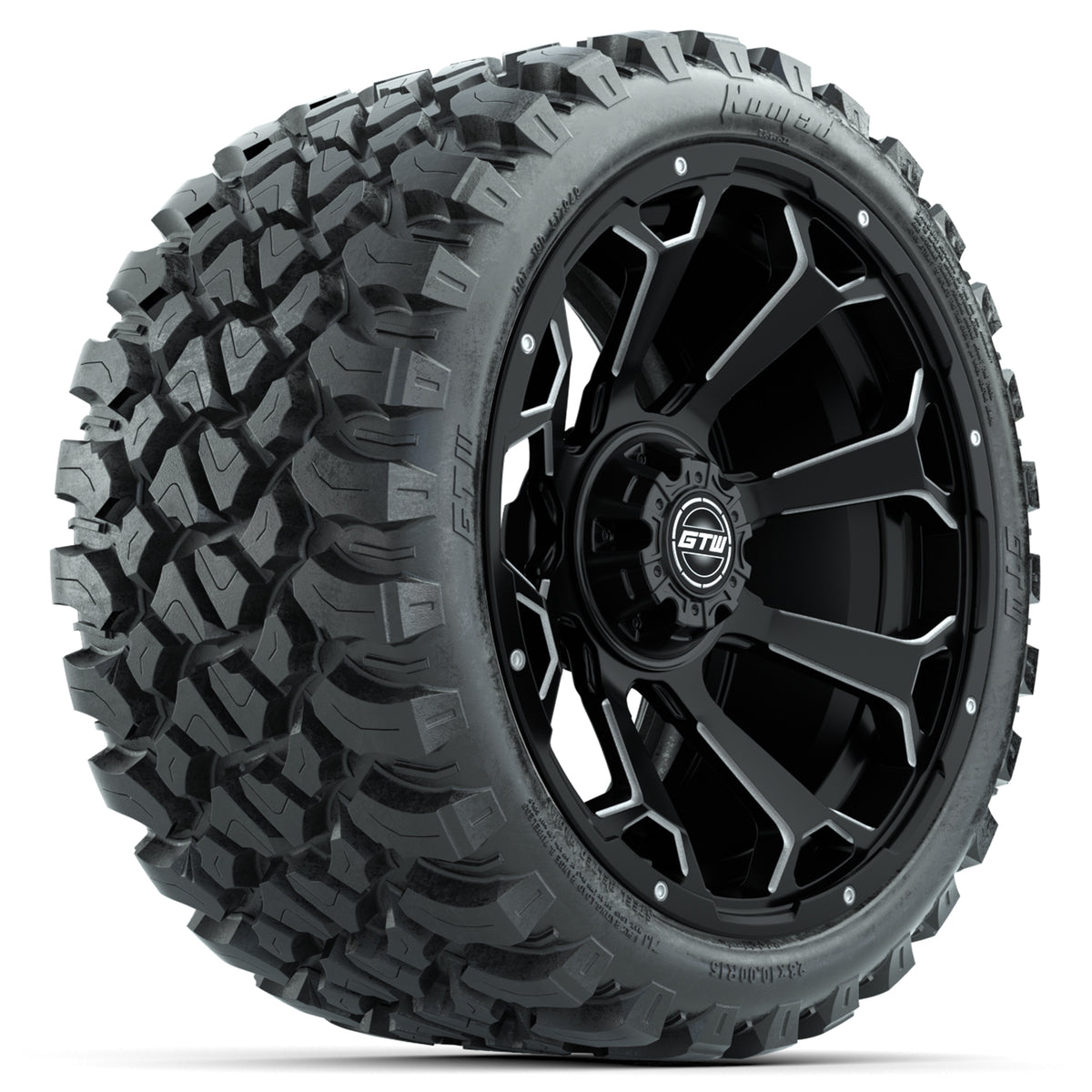 Set of (4) 15 inch GTW Raven Matte Black Wheels with 23x10-R15 Nomad All-Terrain Tires