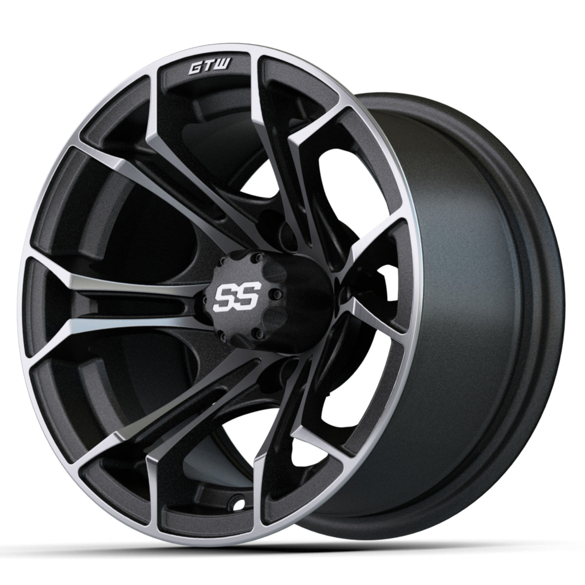 SPYDER WHEEL, 12X7 MATTE MACH/GRAY W/SS CAP