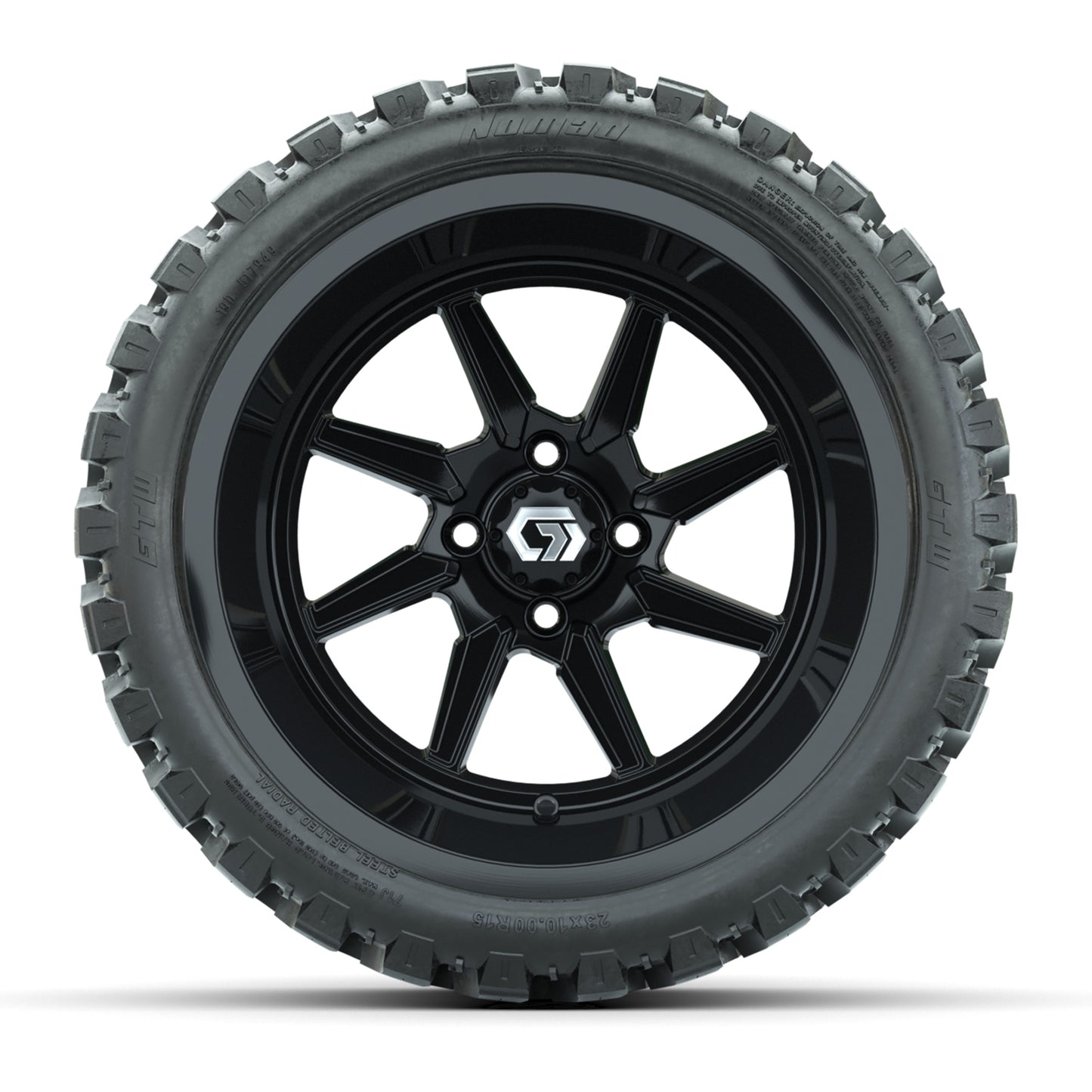 GTW® Reaper Gloss Black 15" Wheels with 23X10-R15 Nomad Steel Belted Radial All-Terrain Tires - Full Set