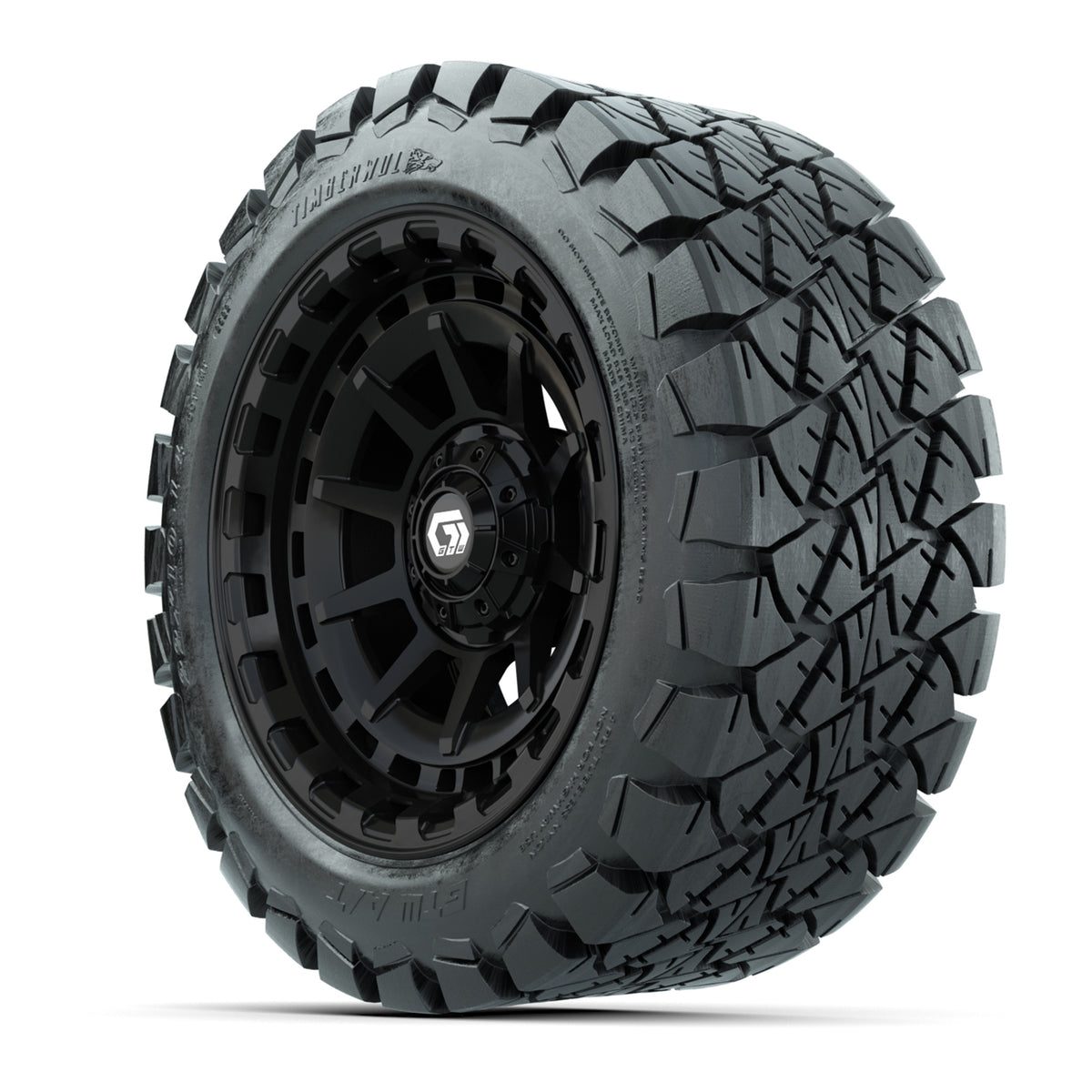 GTW® Barricade Gloss Black 14 in Wheels with 22x10-14 Timberwolf All-Terrain Tires Full Set