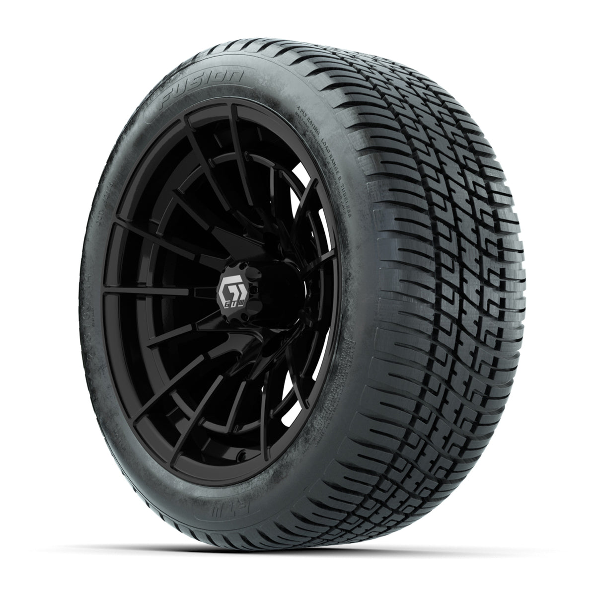GTW® Boost Gloss Black 14 in Wheels with 205/30-14 Fusion Street Tires Full Set
