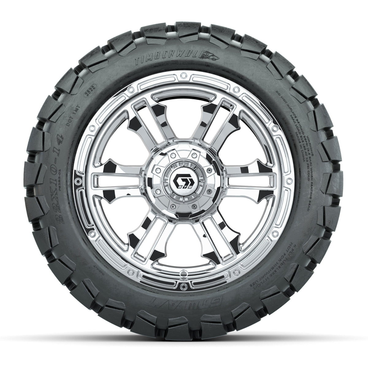 GTW® Shogun Chrome 14 in Wheels with 22x10-14 Timberwolf All-Terrain Tires Full Set