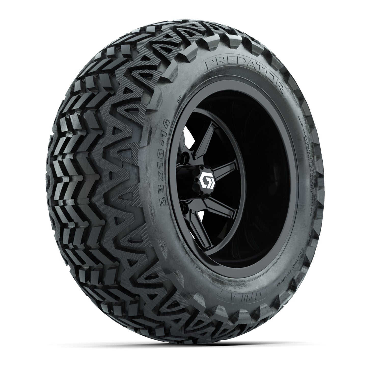 GTW Reaper Gloss Black 14" Golf Cart Wheels & 23X10-14 Predator A/T Tires – Set of 4