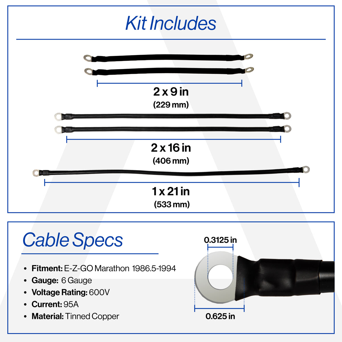 EZGO Marathon 6-Gauge Battery Cable Set (Years 1986.5-1994)