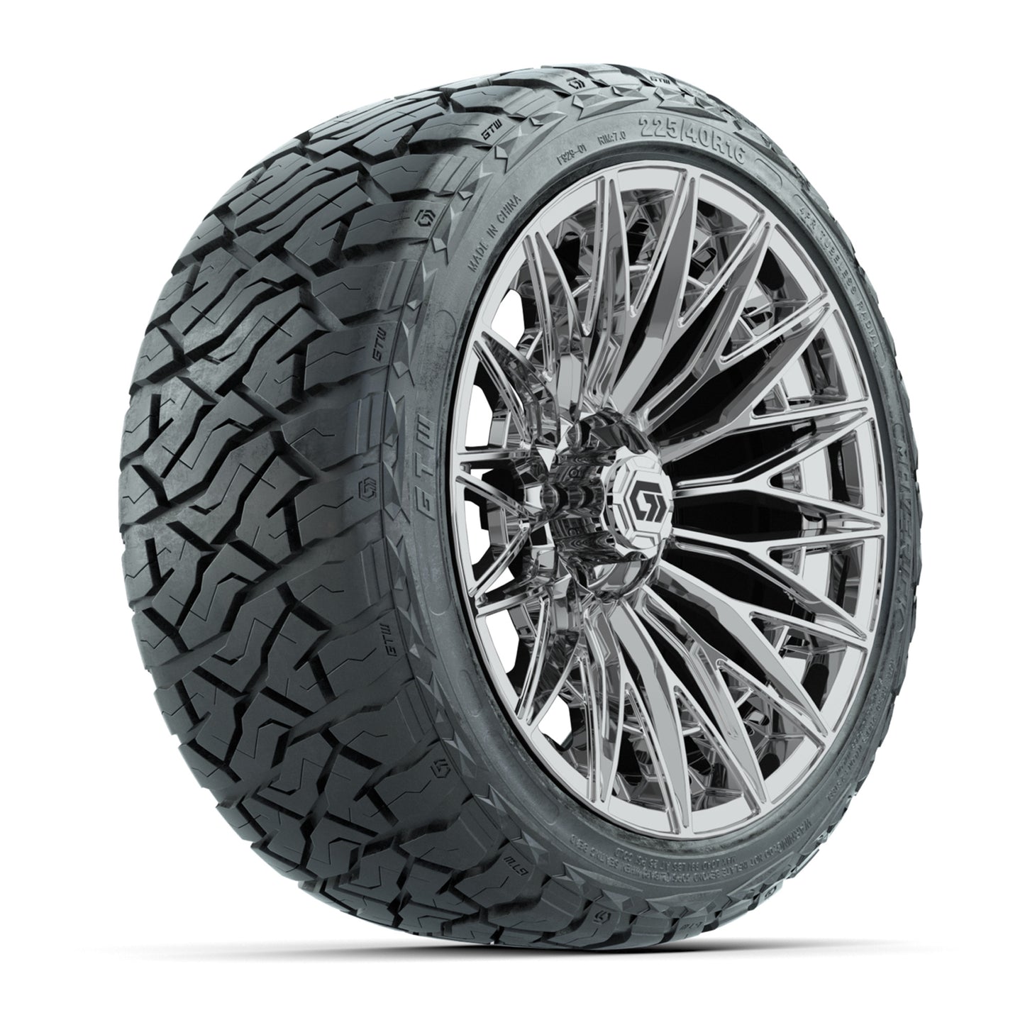 GTW 16" Blur Chrome Golf Cart Wheels & 225/40-R16 Maverick All Terrain Tires