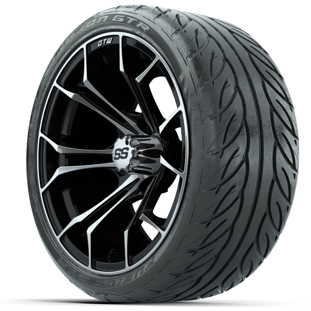 GTW Spyder Machined/Black 15 inch Wheels with 215/40-R15 Fusion GTR Street Tires Full Set