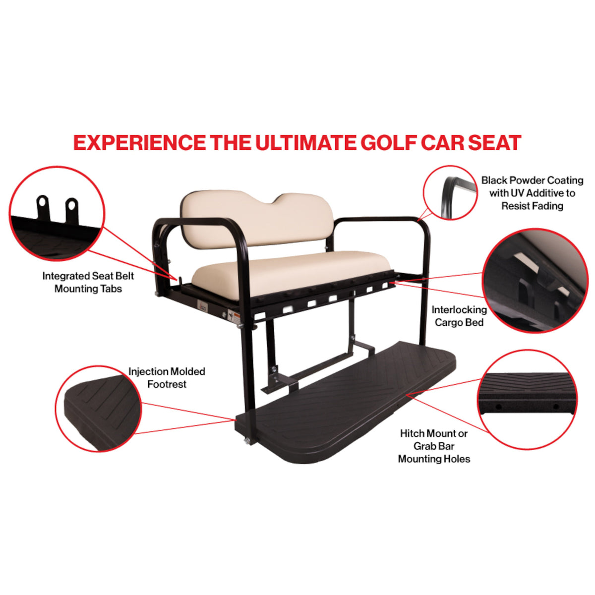 GTW MACH3 Rear Flip Seat for EZGO RXV - Stone Beige (Years 2008-Up)