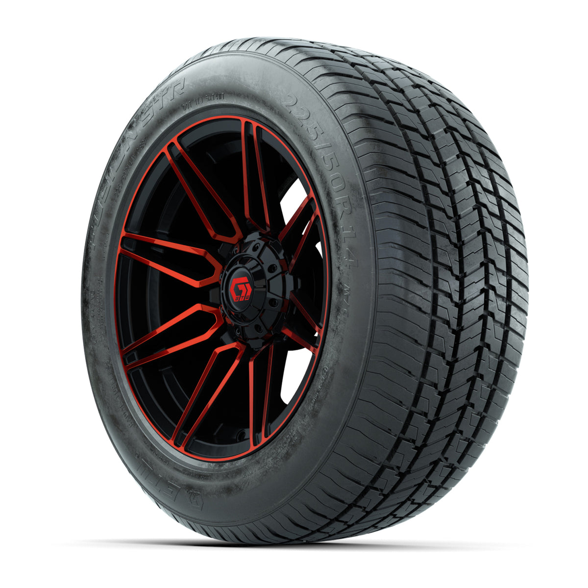 GTW Stealth Gloss Black/Red 14" Wheel & 225/50-R14 Fusion STR Street Tire Package