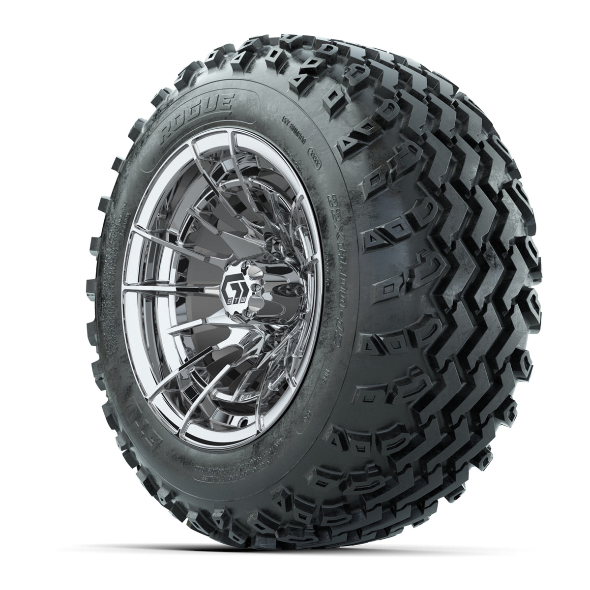 GTW® Boost Chrome 12 in Wheels with 22x11.00-12 Rogue All-Terrain Tires Full Set