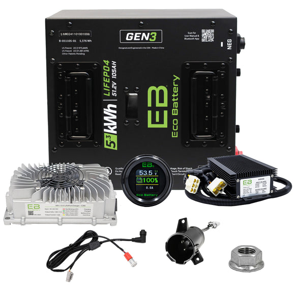Club Car Precedent/Onward/Tempo 2004+ Eco Lithium 51v 105Ah GEN3 Battery Bundle - Thru Hole 10 year warranty