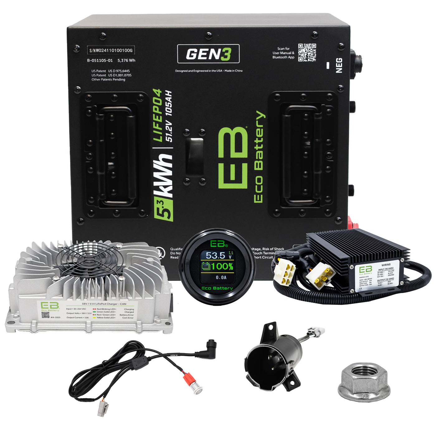 Eco Battery 51V 105aH Lithium Golf Cart Battery Kit Club Car Precedent / Tempo/ Onward Gen 3 10 Year Warranty