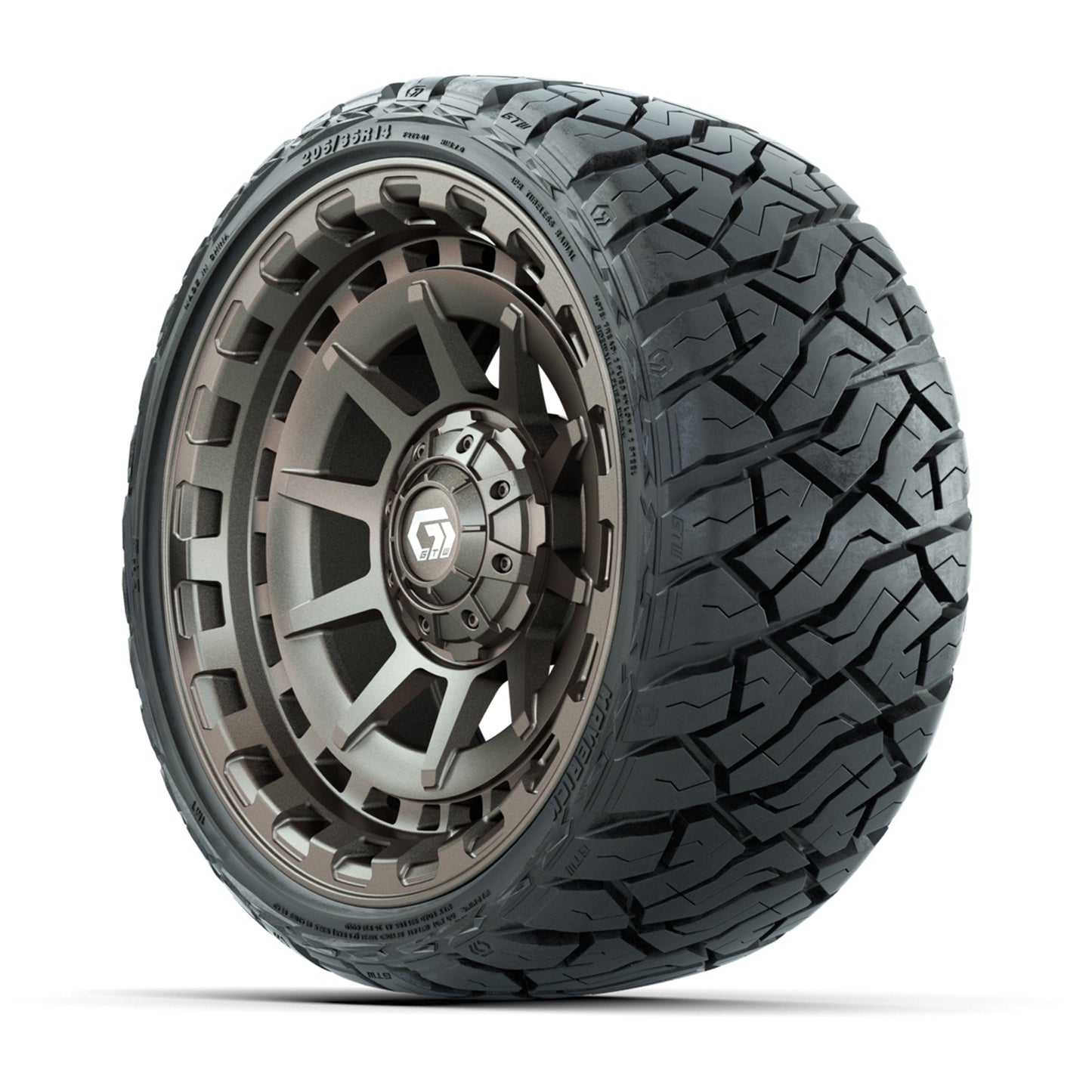 GTW Barricade Satin Bronze 14 in Wheels with 205/35-R14 Maverick Low-Profile All-Terrain Tires – Full Set
