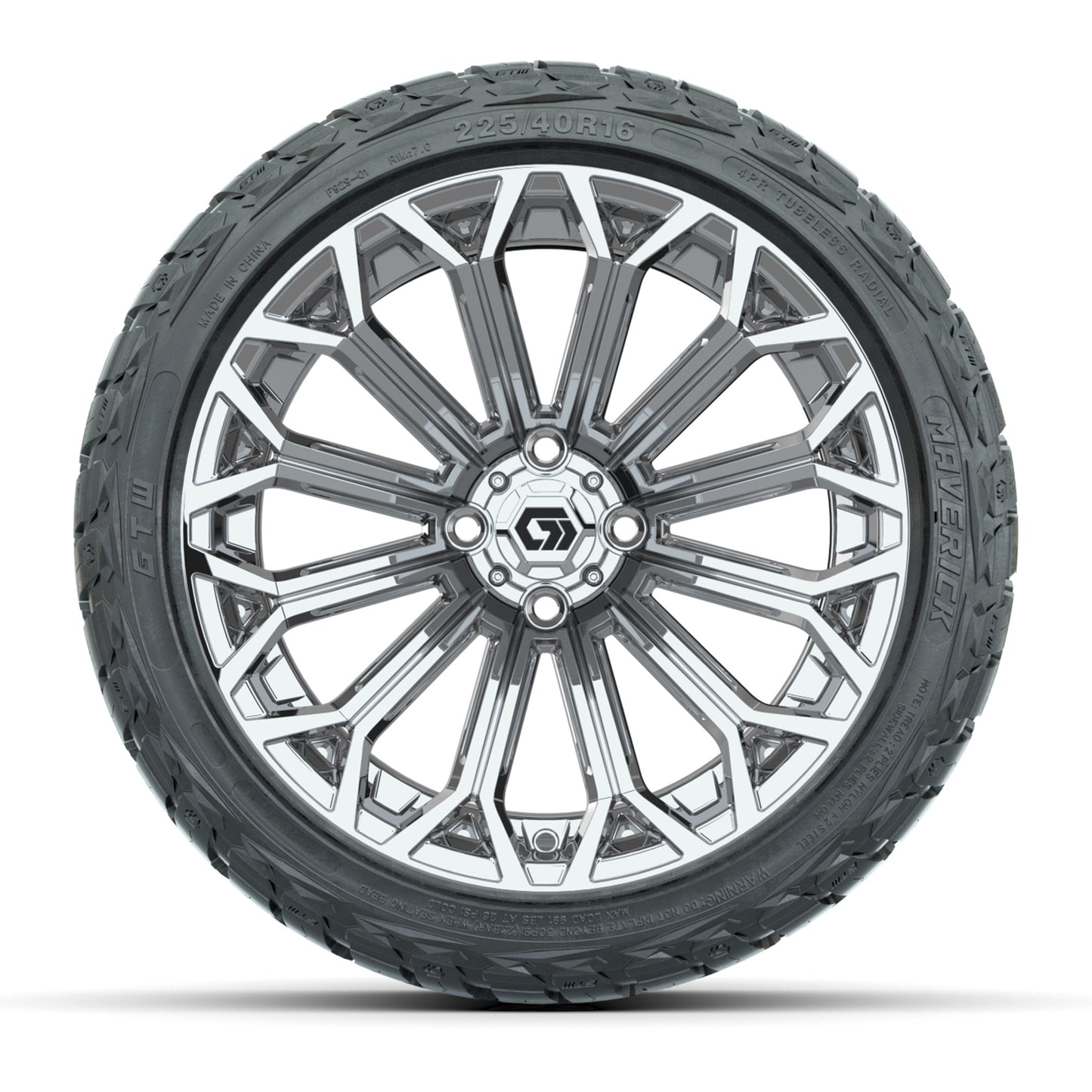 GTW® Monaco Chrome 16" Golf Cart Wheels with 225/40-R16 Maverick A/T Tires - Full Set