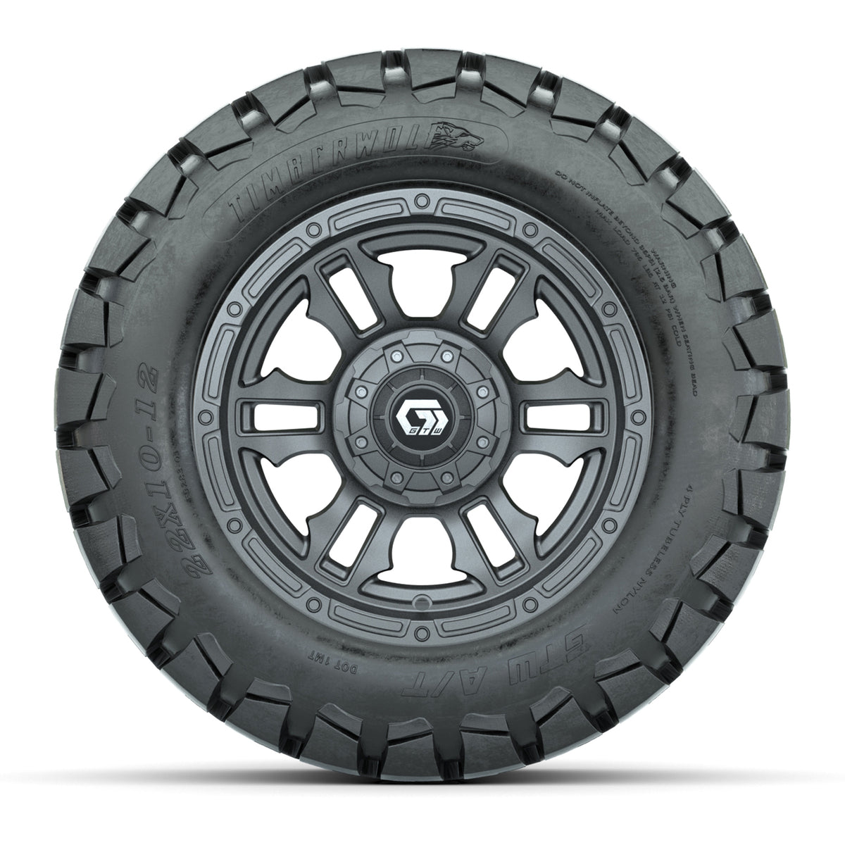GTW® Shogun Gunmetal 12 in Wheels with 22x10-12 Timberwolf All-Terrain Tires Full Set