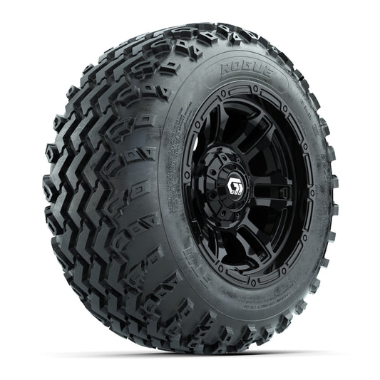 GTW® Shogun Gloss Black 12 in Wheels with 22x11.00-12 Rogue All-Terrain Tires Full Set