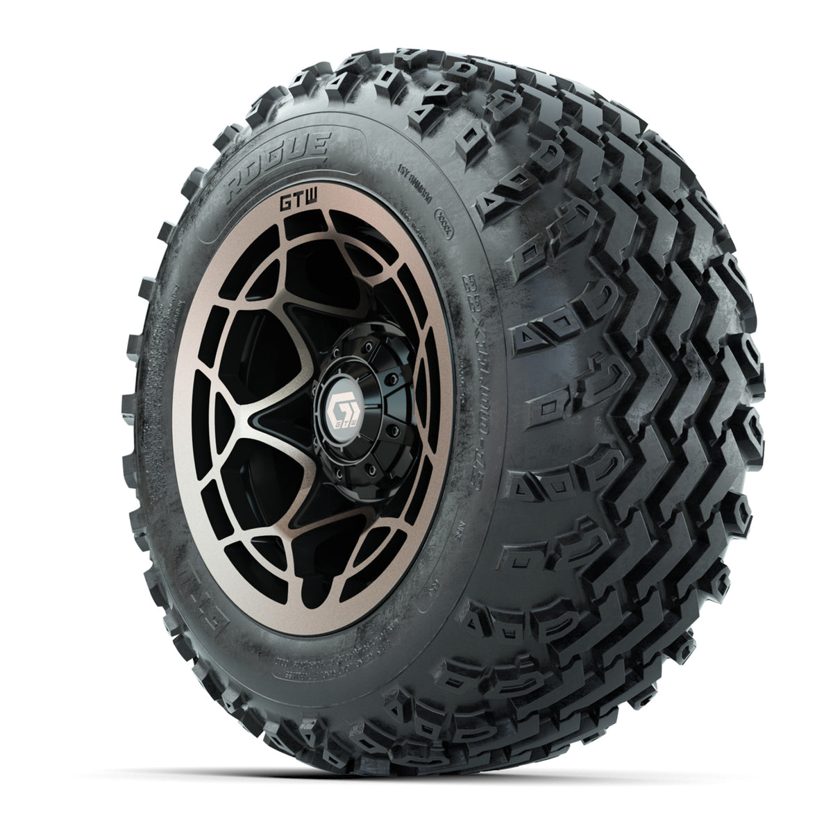 GTW® Nexus Gloss Black/Satin Bronze 12 in Wheels with 22x11.00-12 Rogue All-Terrain Tires Full Set