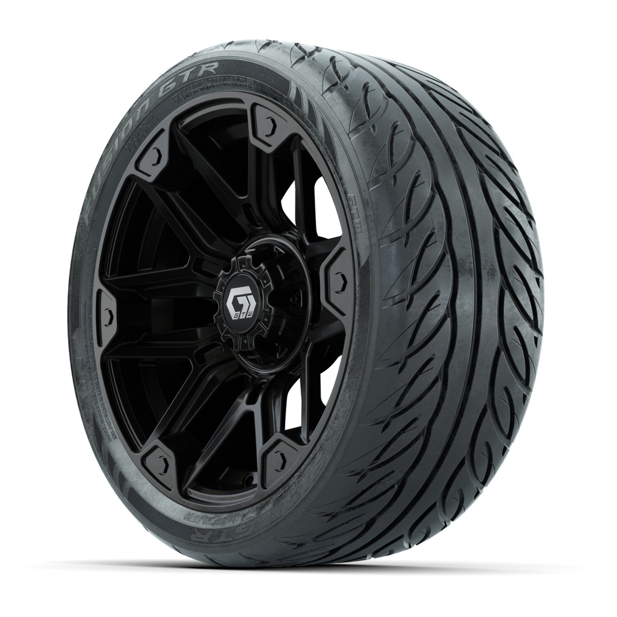 GTW® Graffiti Gloss Black 14 in Wheels with 205/40-R14 Fusion GTR Steel Belted Street Tires Full Set