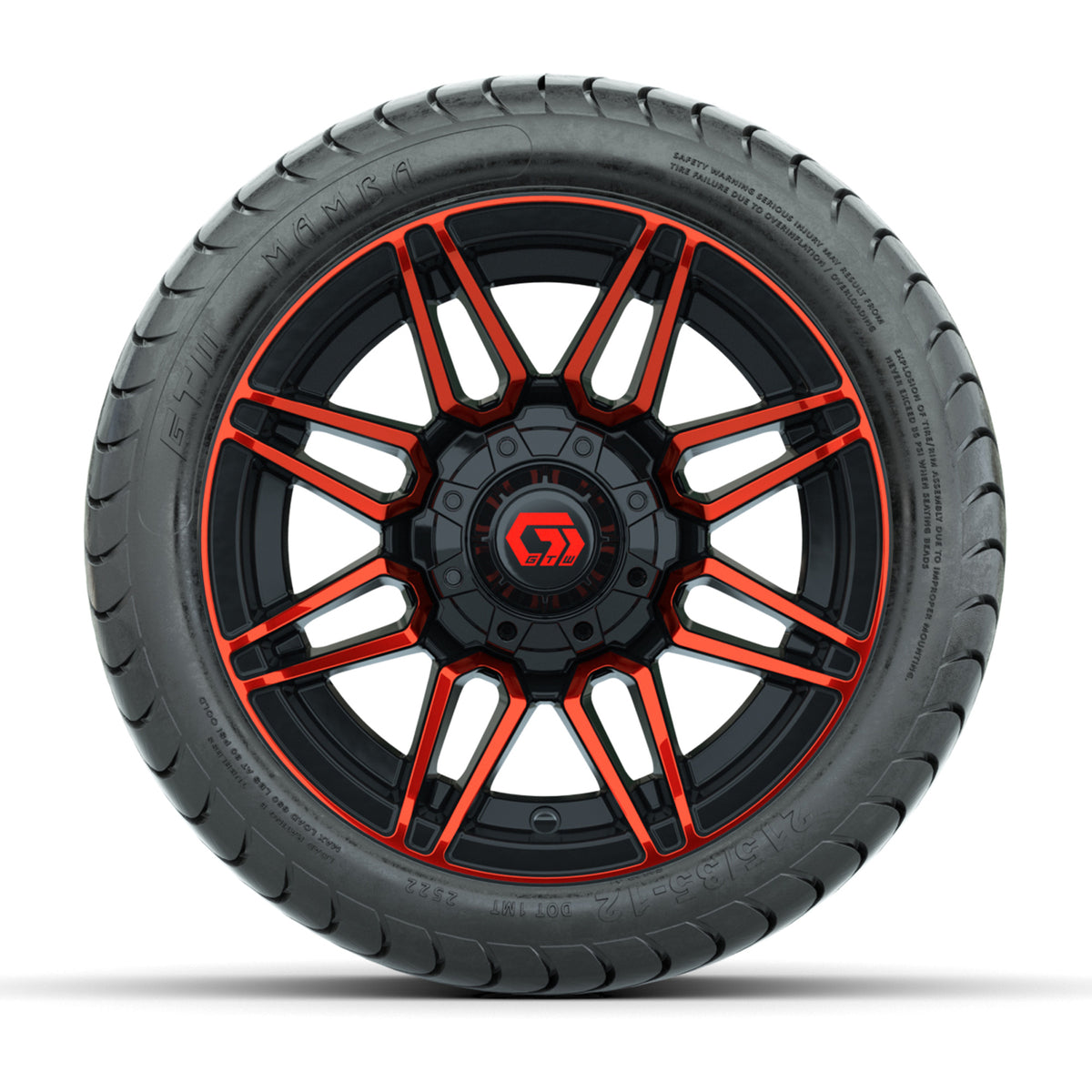 GTW® Stealth Black/Red 12 in Wheels with 215/35-12 Mamba Street Tires Full Set