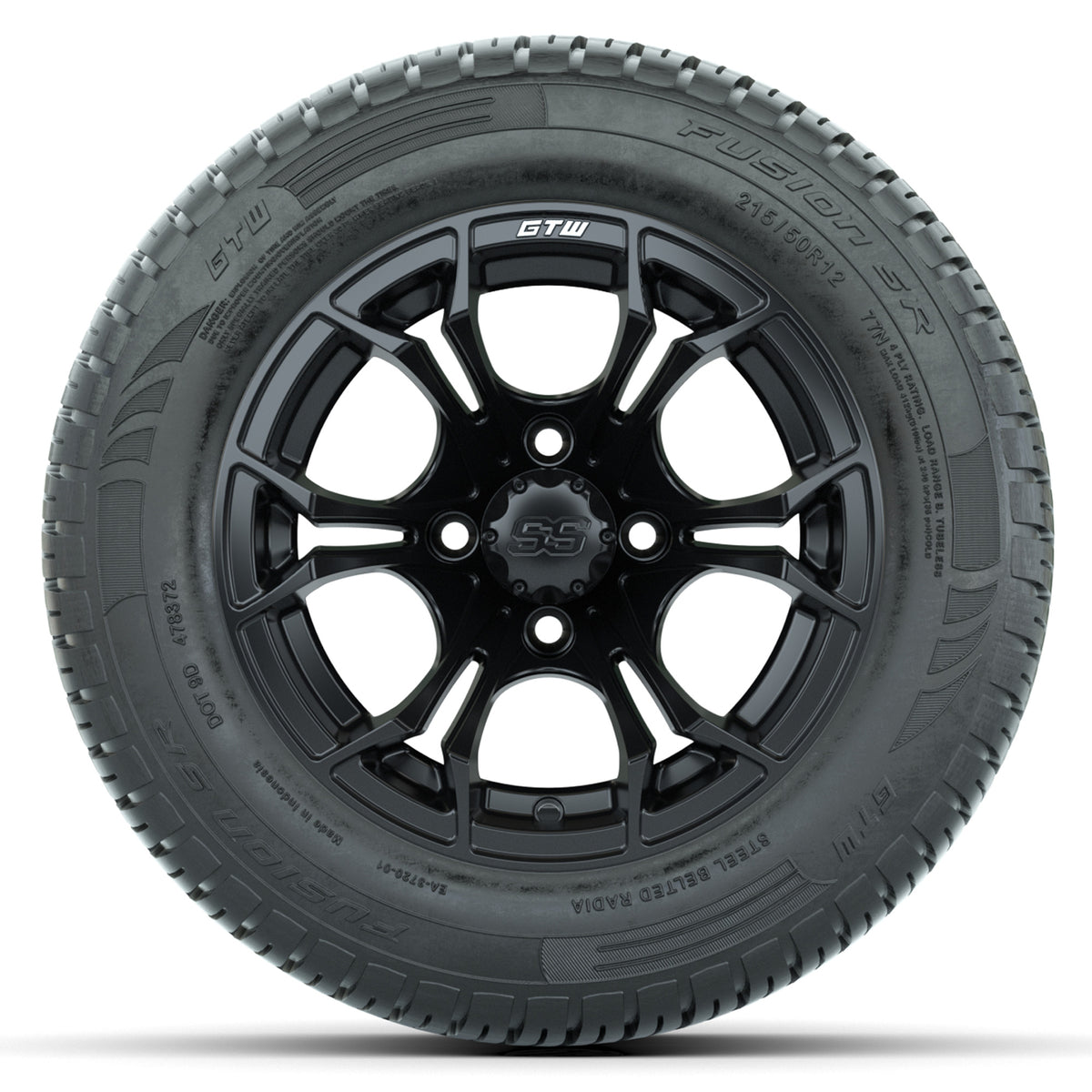 GTW Spyder Matte Black 12" Wheels with 215/50-R12 Fusion S/R Street Tires Full Set