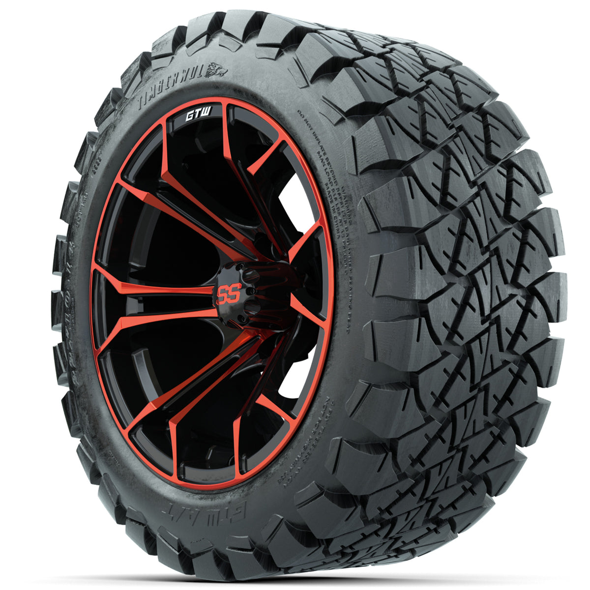GTW Spyder Red/Black 14" Wheels 22x10-14 GTW Timberwolf All-Terrain Tires Full Set