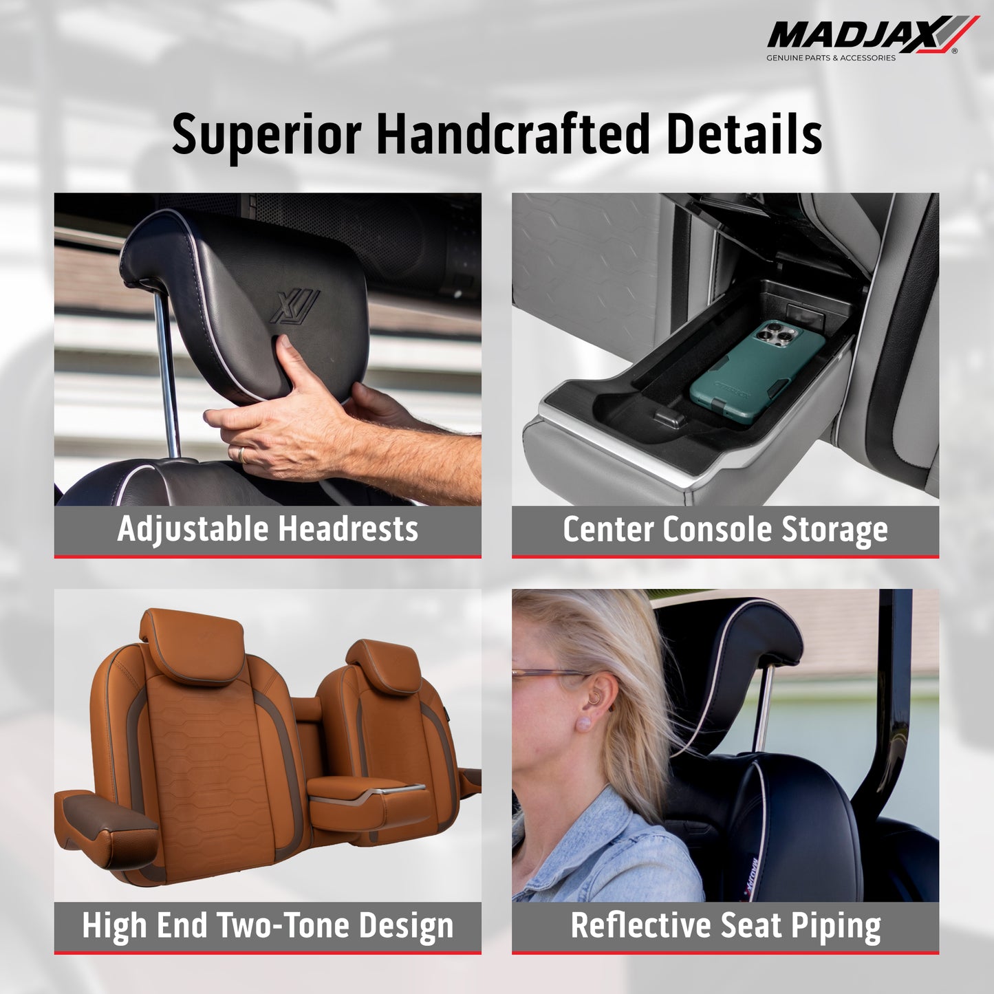 MadJax Caramel Commander Front Seat Cushions | EZGO TXT & MadJax XSeries Golf Carts