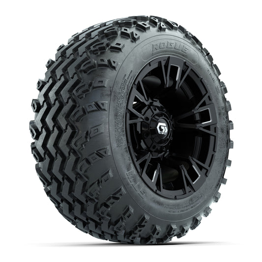 GTW® Vandal Matte Black/Machined 12 in Wheels with 22x11.00-12 Rogue All-Terrain Tires Full Set