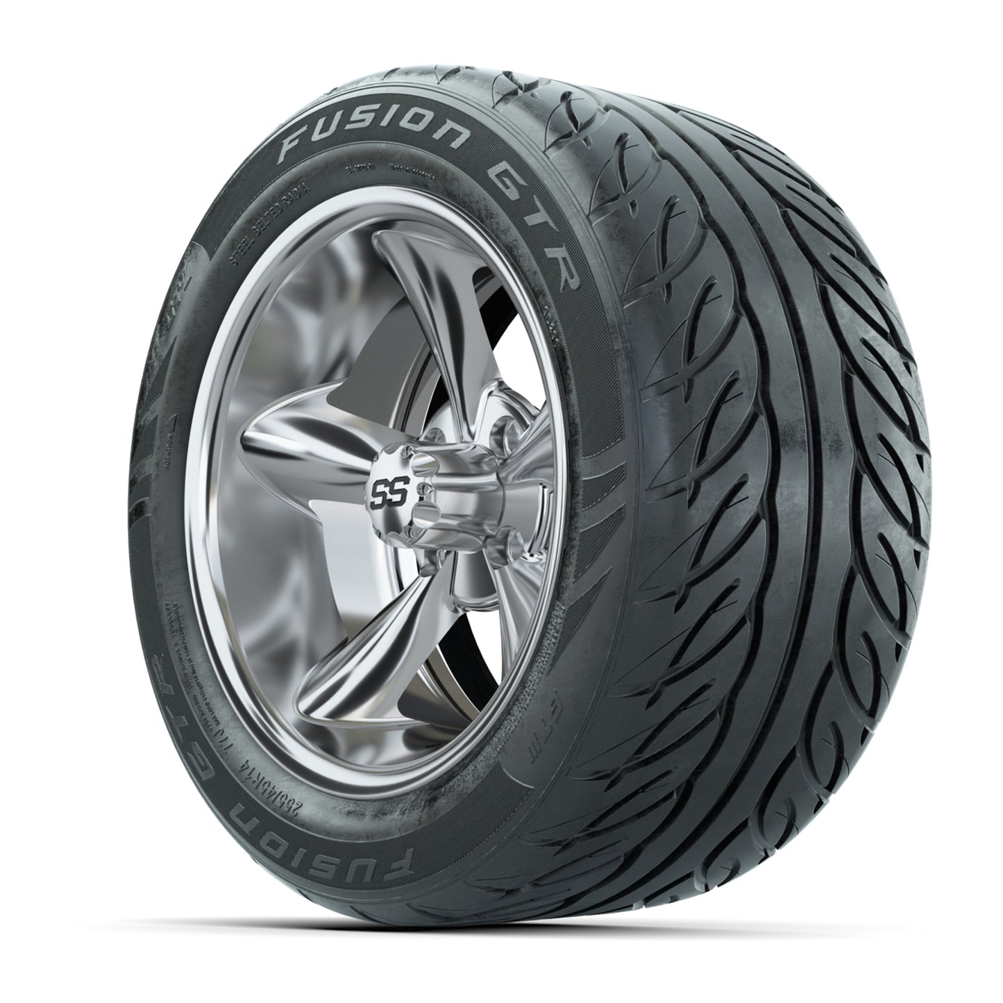 14" GTW® Godfather Chrome Golf Cart Wheels & 255/45-R14 Fusion GTR Radial Street Tires (Set of 4)