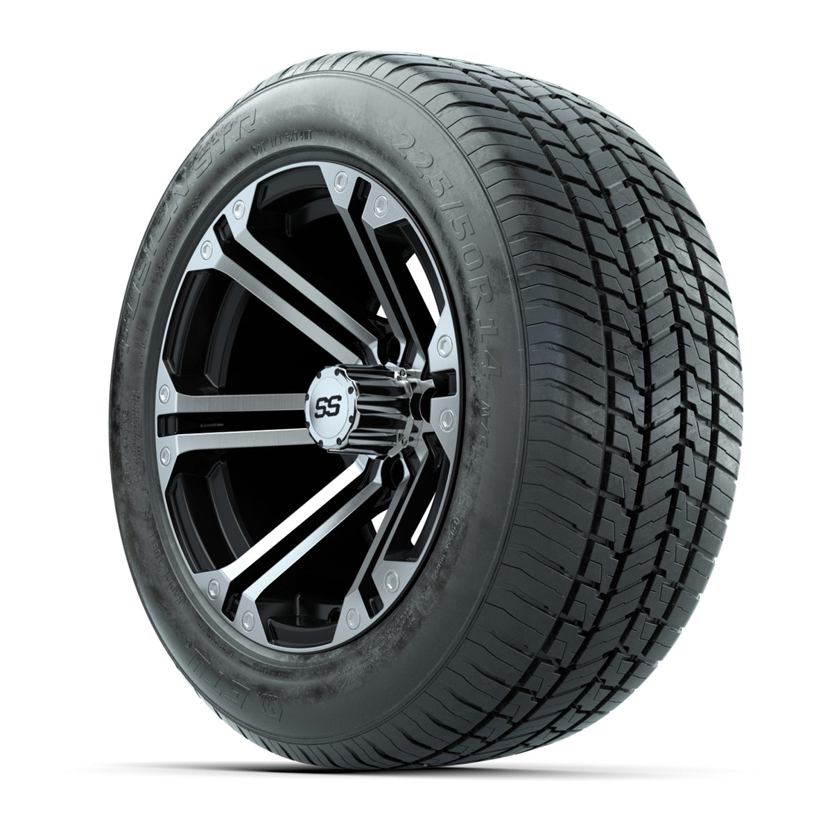 GTW® Specter Black and Machined 14" Wheels with 255/50-R14 Fusion STR DOT Approved Street Tires - Full Set