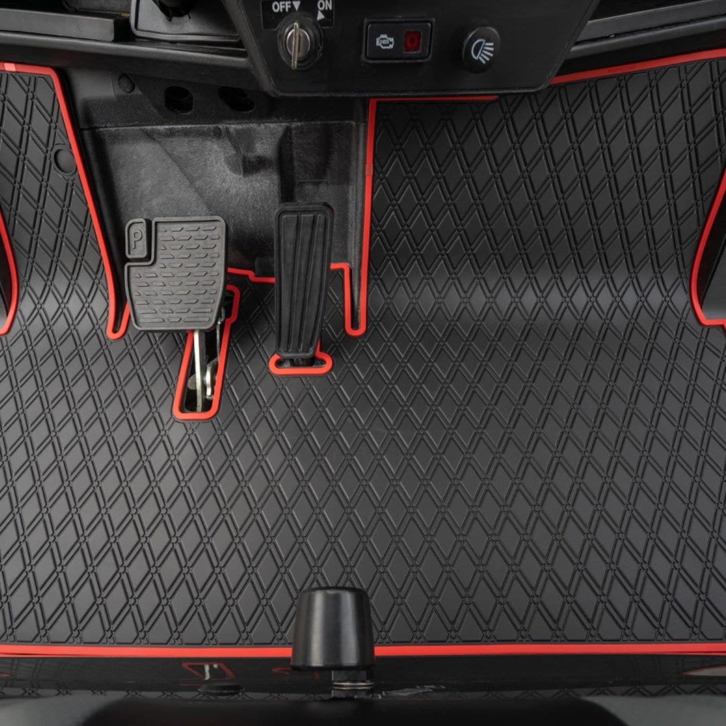 Xtreme Mats Full-Coverage Golf Cart Floor Mat | Yamaha Drive2 QuieTech EFI (2017+) / UMAX Rally – Black/Red