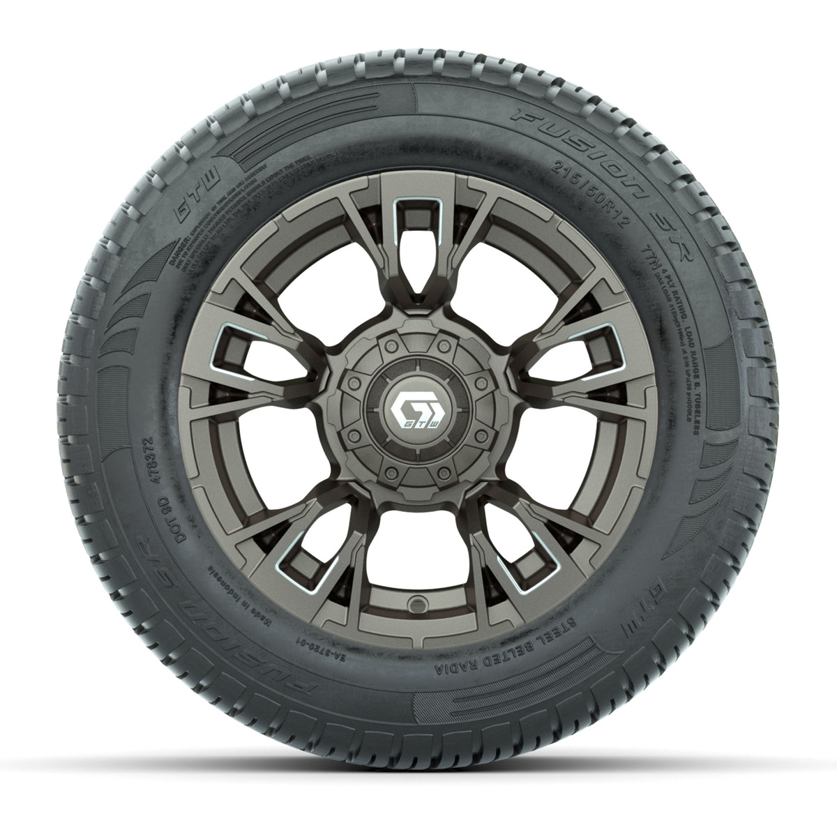 GTW® Vandal Satin Bronze/Machined 12 in Wheels with 215/50-R12 Fusion S/R Steel Belt Radial Tires Full Set