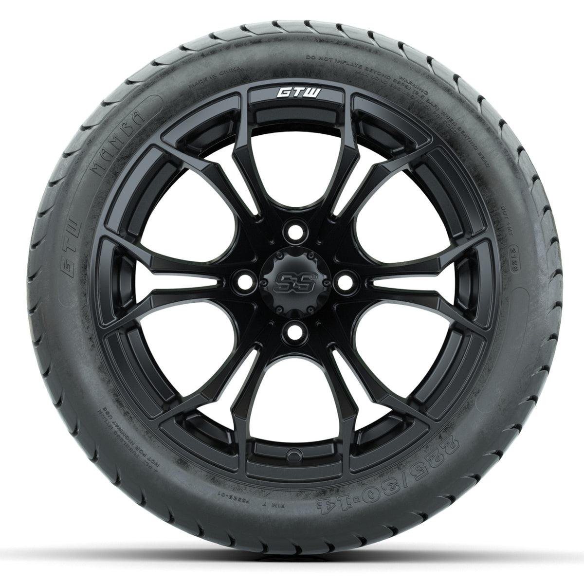 GTW Spyder Matte Black 14" Wheels with 225/30-14 Mamba Street Tires Full Set