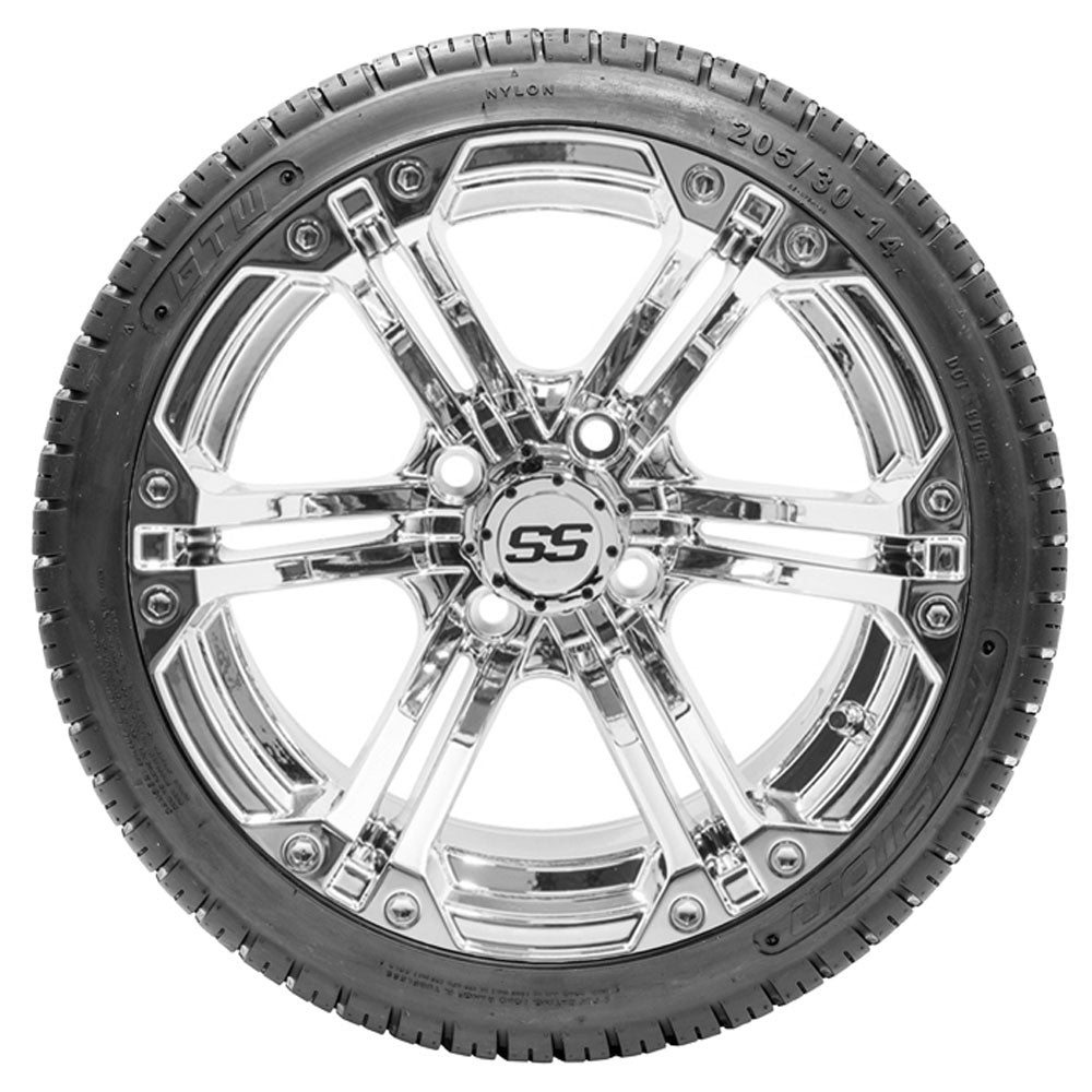 GTW Specter 14" Chrome Wheels with 18" Fusion DOT Street Tires — Set of 4