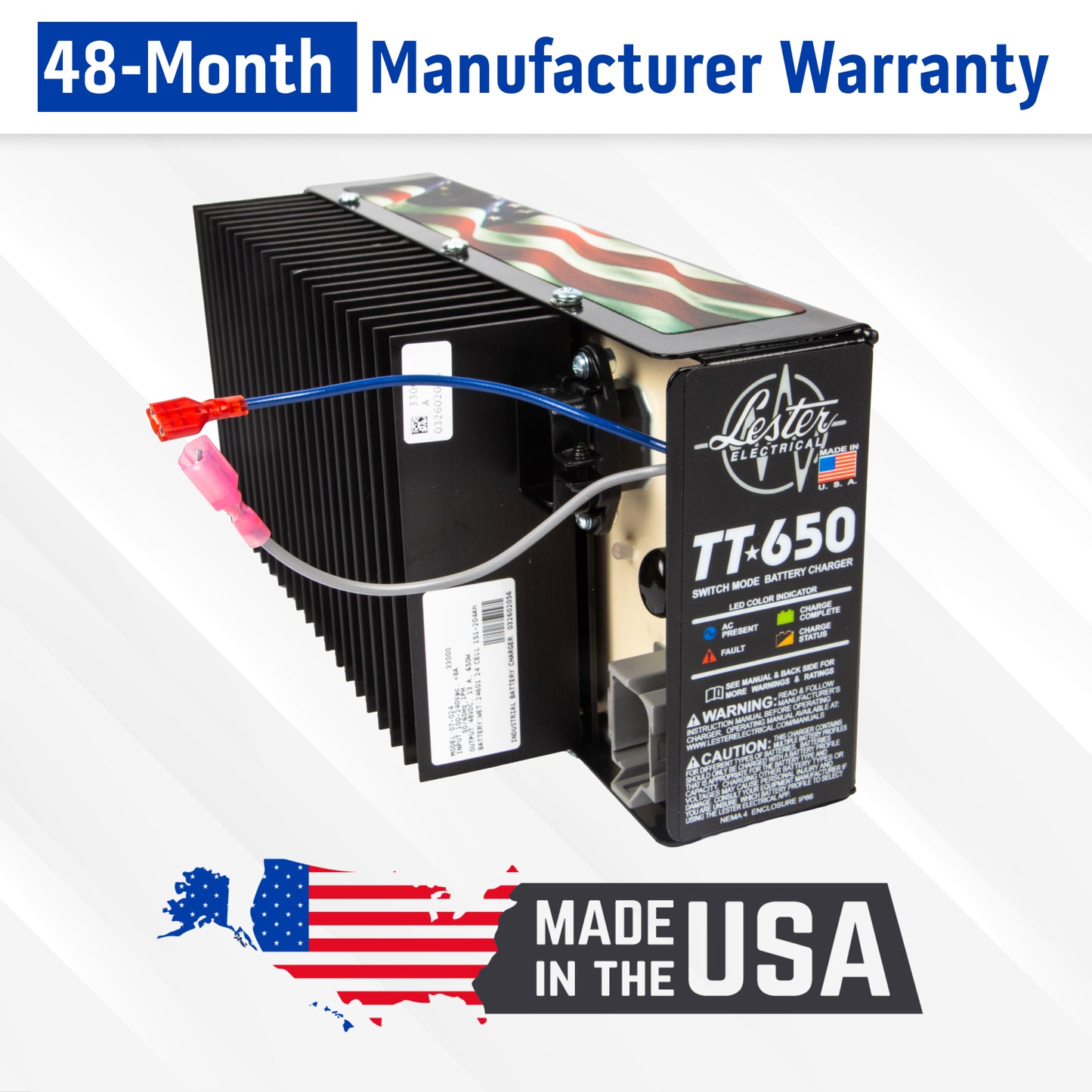 Lester TT-650W 48V Battery Charger with 3-Pin Cord for Yamaha G29/Drive & Drive2