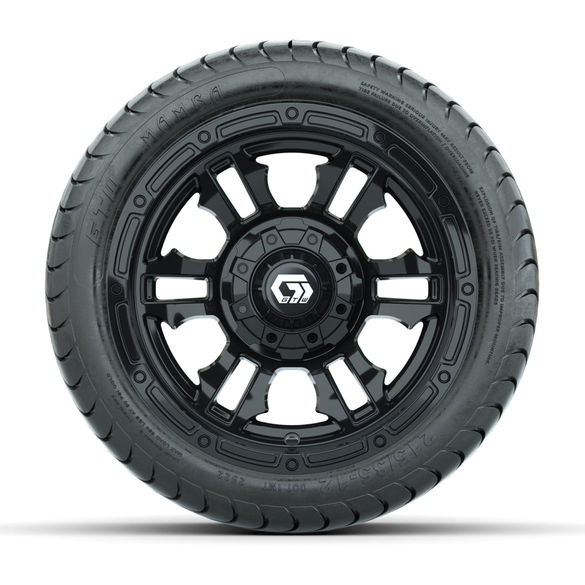 GTW® Shogun Gloss Black 12 in Wheels with 215/35-12 Mamba Street Tires Full Set