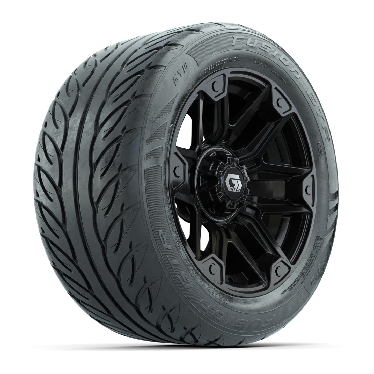 14" GTW® Graffiti Gloss Black Golf Cart Wheels & 255/45-R14 Fusion GTR Radial Street Tires (Set of 4)