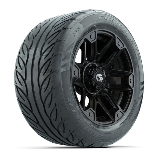 14" GTW® Graffiti Gloss Black Golf Cart Wheels & 255/45-R14 Fusion GTR Radial Street Tires (Set of 4)