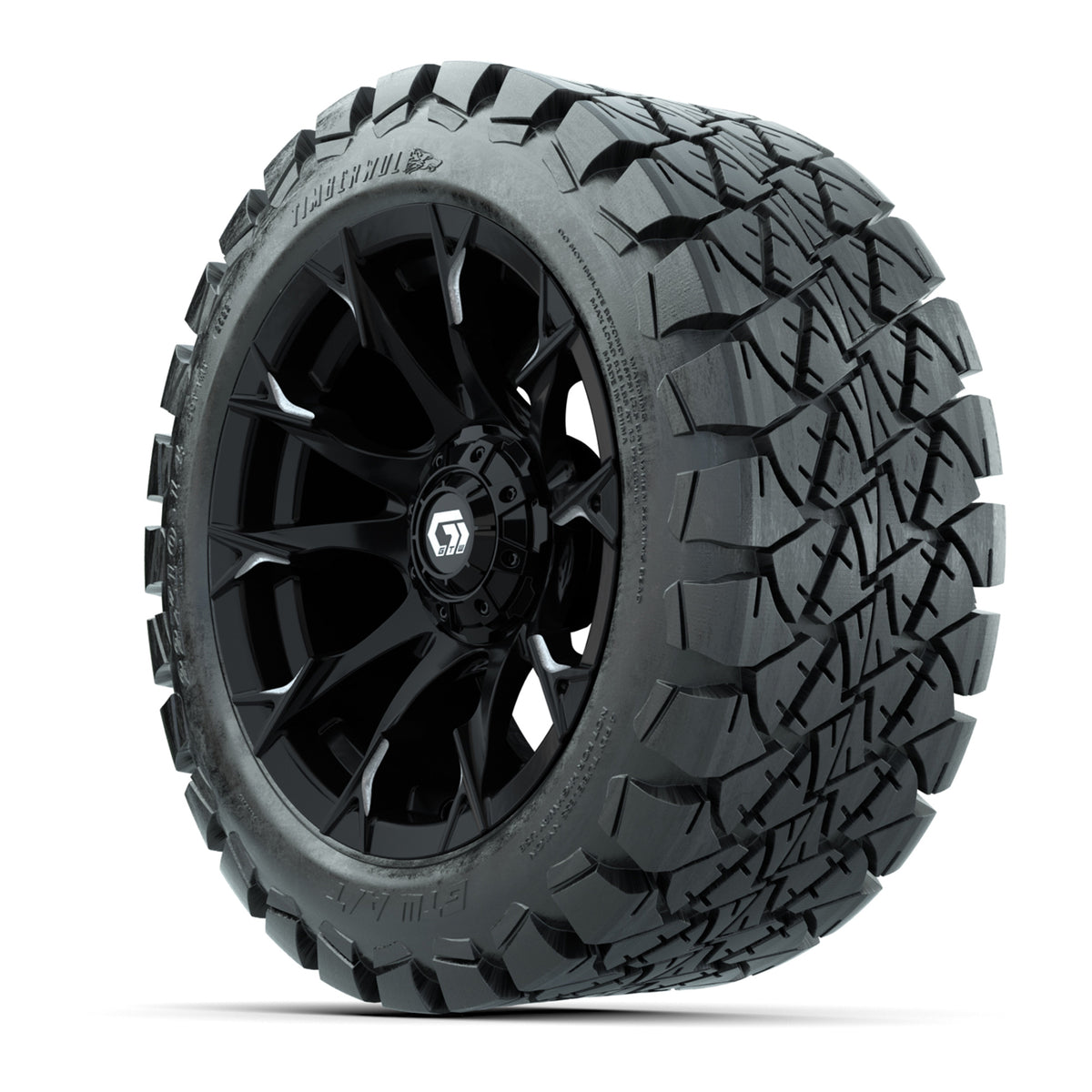 GTW® Diablo Gloss Black/Machined 14 in Wheels with 22x10-14 Timberwolf All-Terrain Tires Full Set