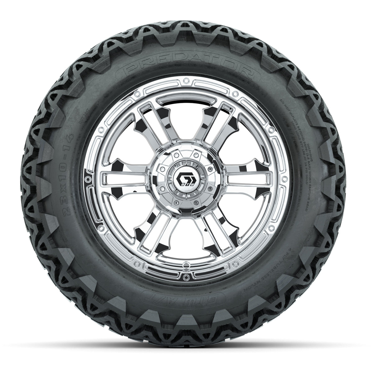 GTW® Shogun Chrome 14 in Wheels with 23x10-14 Predator All-Terrain Tires Full Set