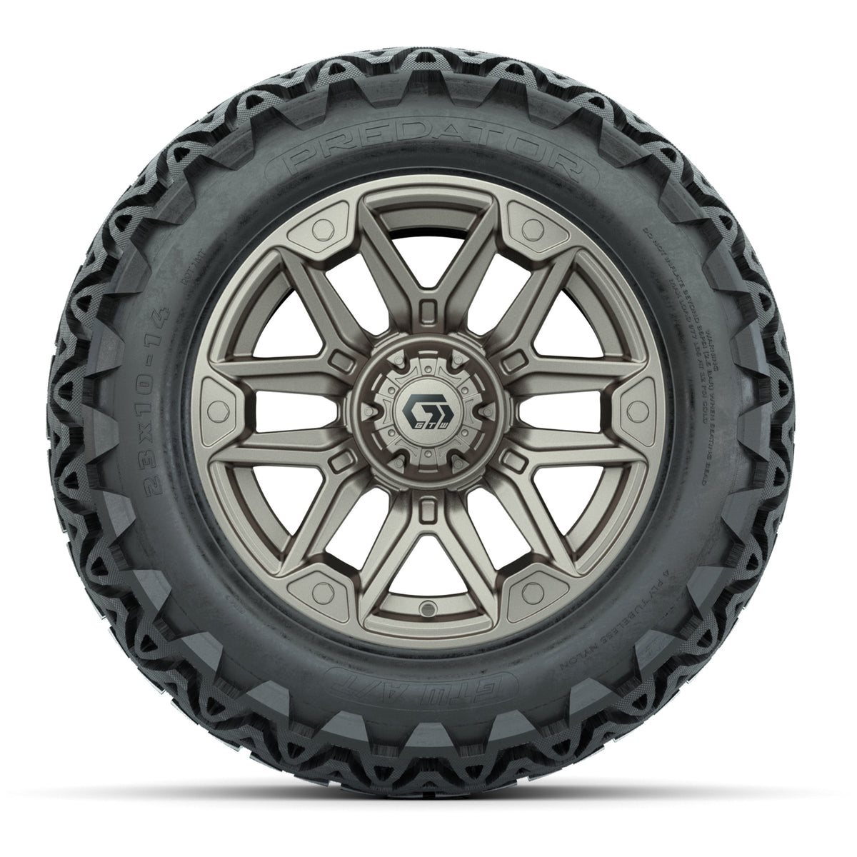GTW® Graffiti Satin Bronze 14 in Wheels with 23x10-14 Predator All-Terrain Tires Full Set