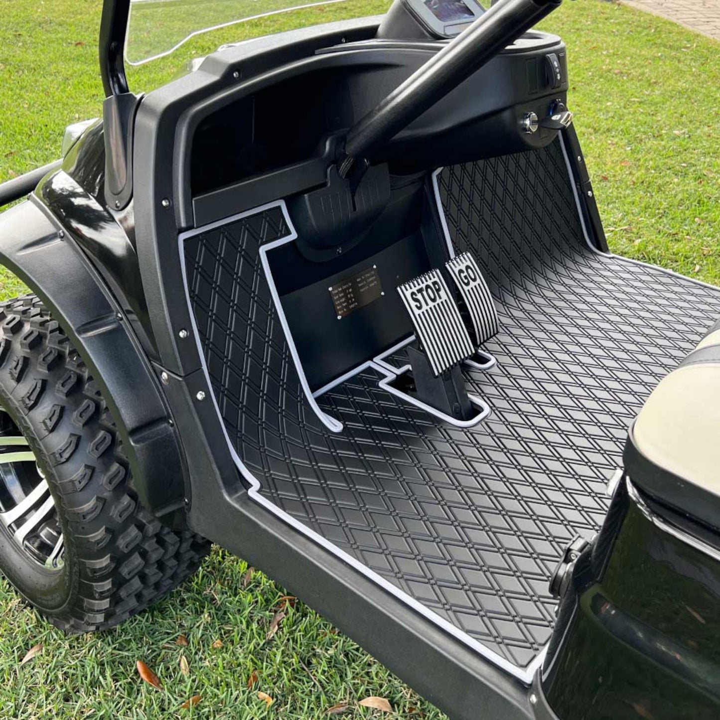 Xtreme Mats Full-Coverage Golf Cart Floor Mat | ICON i20 / i40 / i40L / Advanced EV1 – Black/Gray