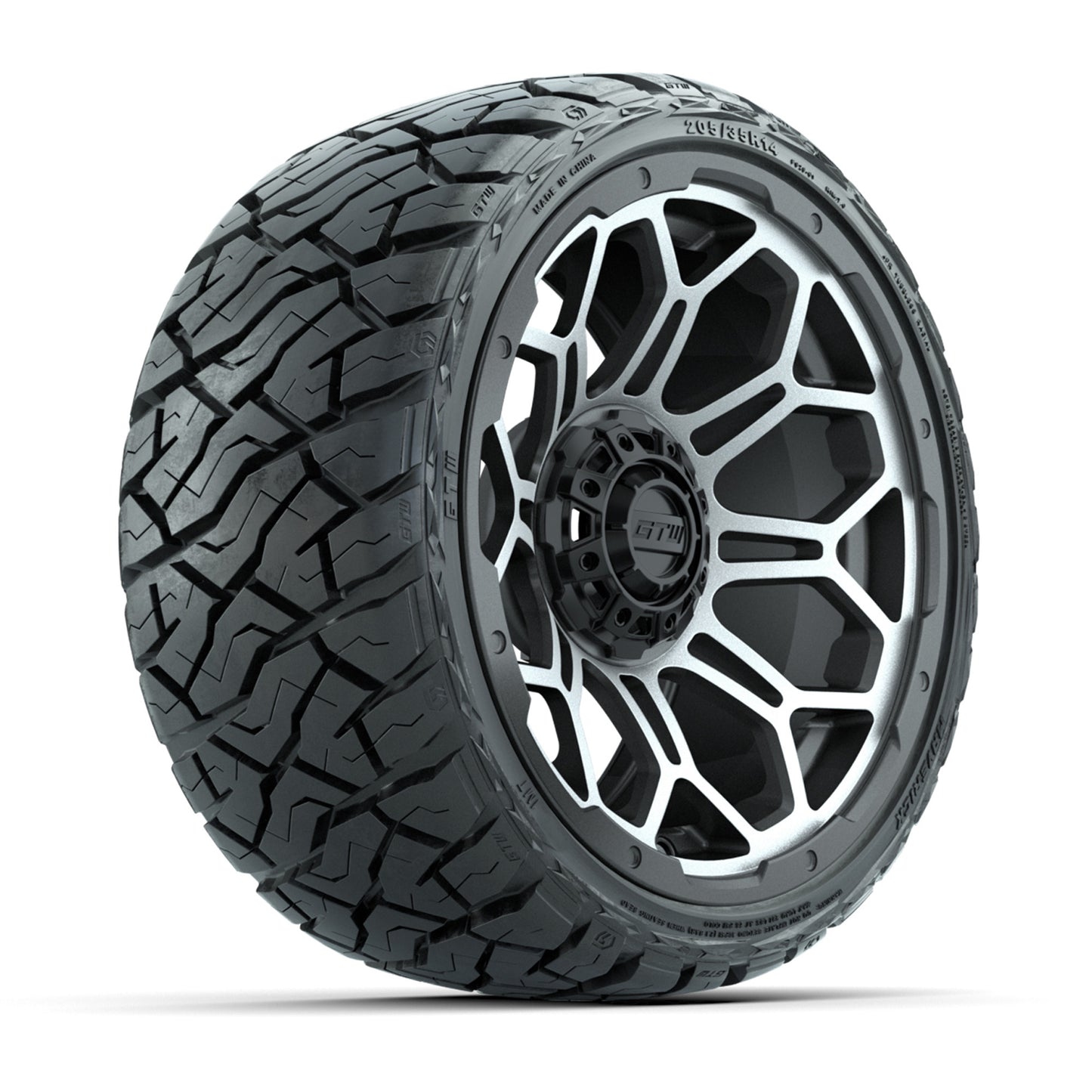 GTW Bravo Matte Gray/Machined 14" Wheels & 205/35-R14 Maverick Low-Profile AT Tires – Set of 4
