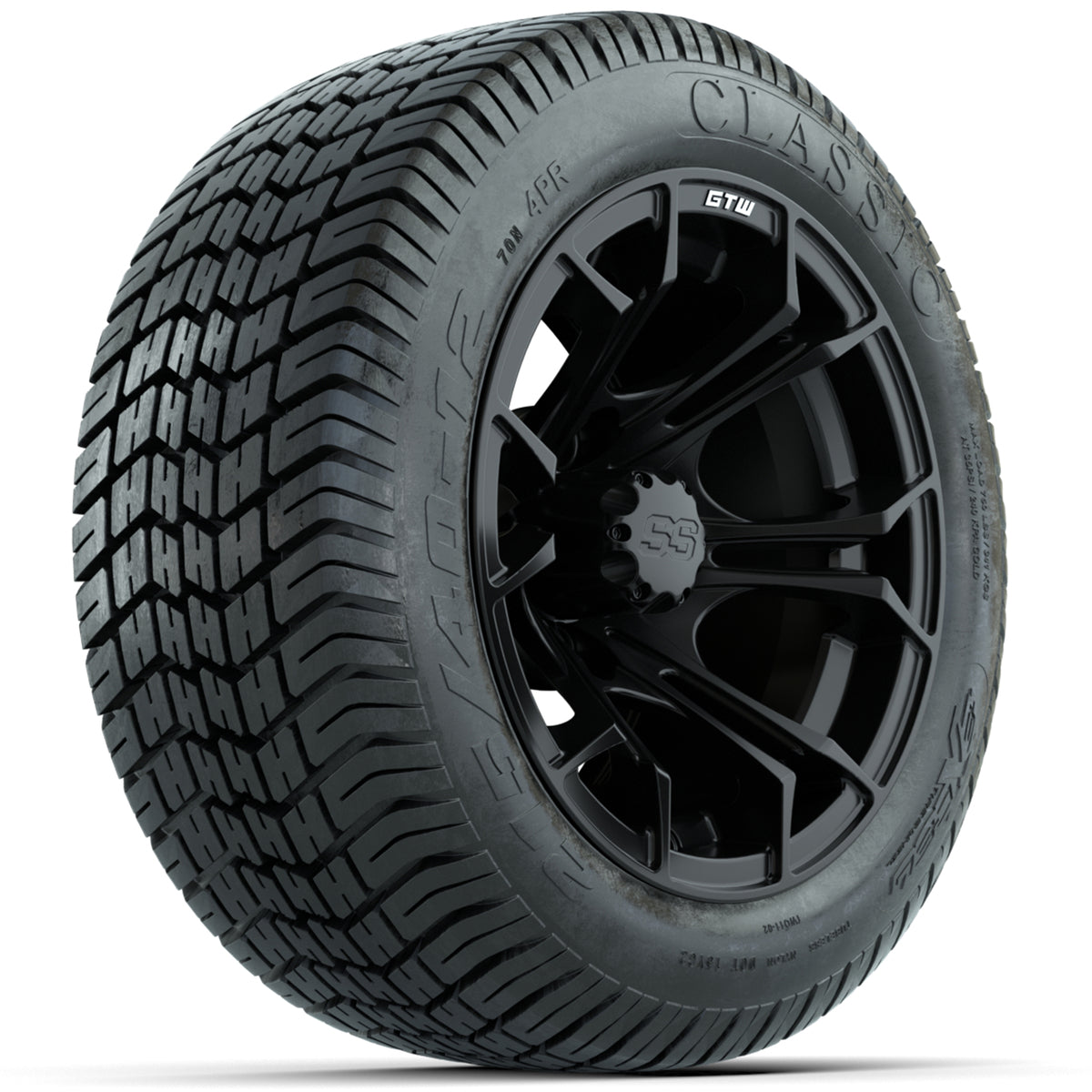 GTW Spyder Matte Black 12" Wheels with 215/40-12 Excel Classic Street Tires Full Set