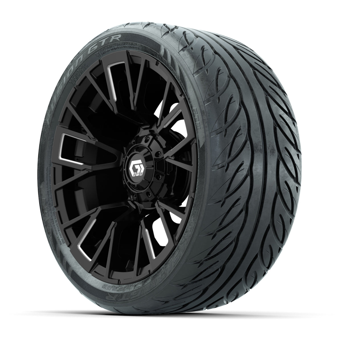 GTW® Vandal Matte Black/Machined 14 in Wheels with 205/40-R14 Fusion GTR Steel Belted Street Tires Full Set