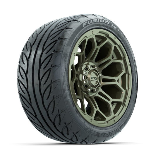 GTW Bravo Matte Recon Green 14 in Wheels with 225/40-R14 Fusion GTR Street Tires Full Set