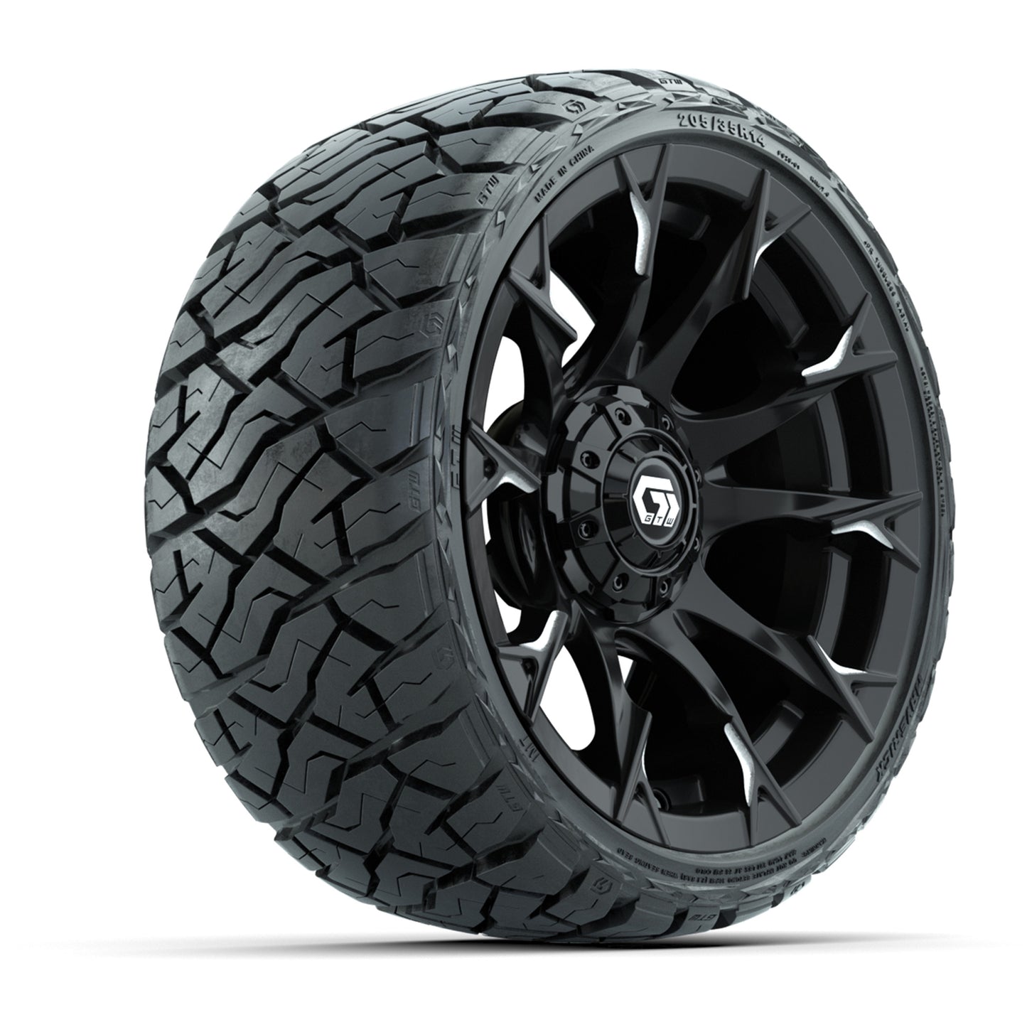 GTW Diablo Gloss Black/Machined 14" Wheels with 205/35-R14 Maverick Low-Profile All-Terrain Tires – Full Set